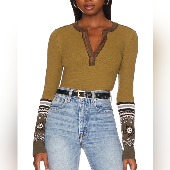 Free People Mikah Layering Cuff Top in Army Combo - Picture 1 of 7